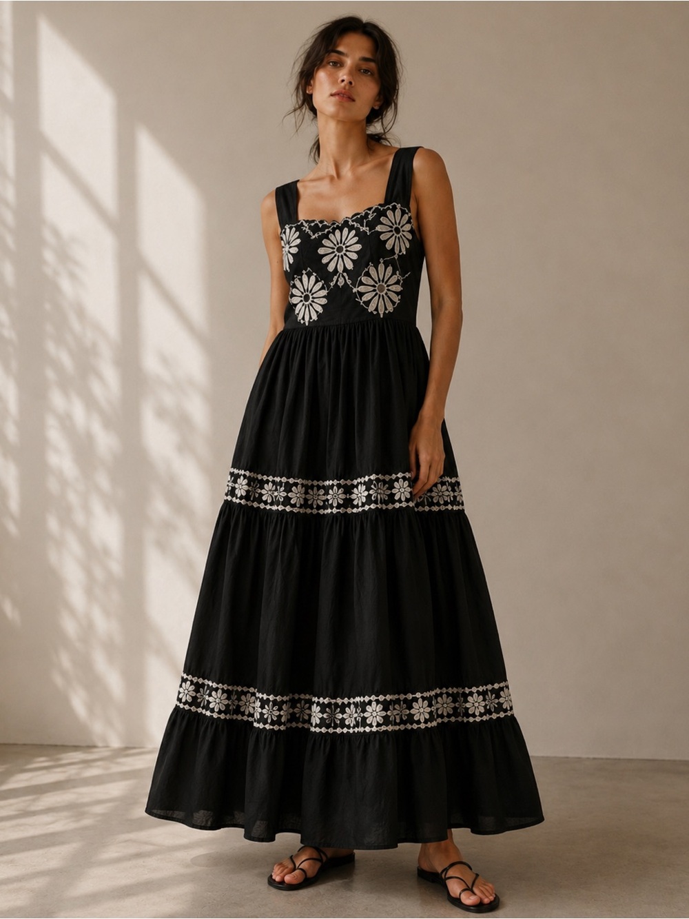 #105 New! Embroidered Floral Maxi Dress